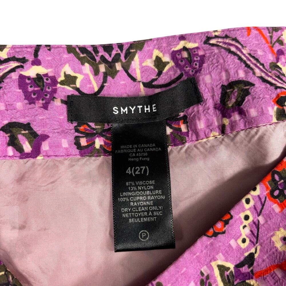 SMYTHE Purple Paisley Floral Ruched Midi Skirt High Low Hem Viscose Size 4 / 27 - Picture 4 of 10